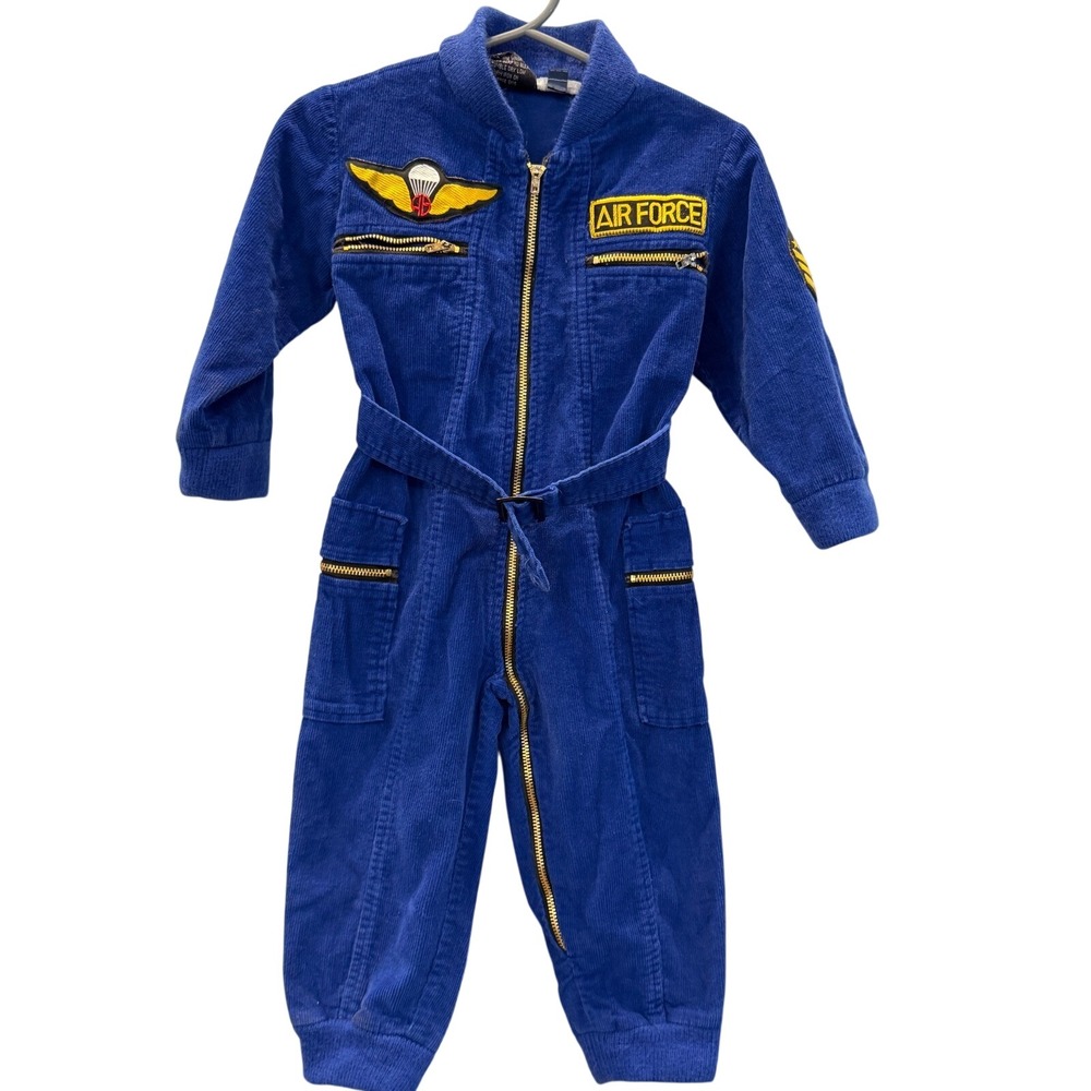 Pierre Bonee Kids Blue Corduroy Air Force Flight Suit Jumpsuit 18M Vintage Style